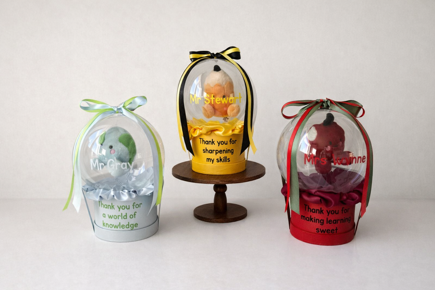 Personalised Teacher Appreciation Mini Bubble Balloon Gift – Plush Earth, Pencil or Apple