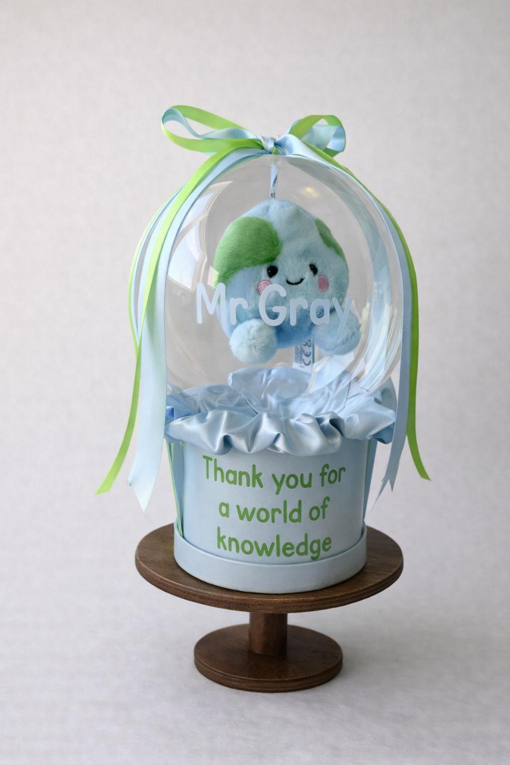 Personalised Teacher Appreciation Mini Bubble Balloon Gift – Plush Earth, Pencil or Apple