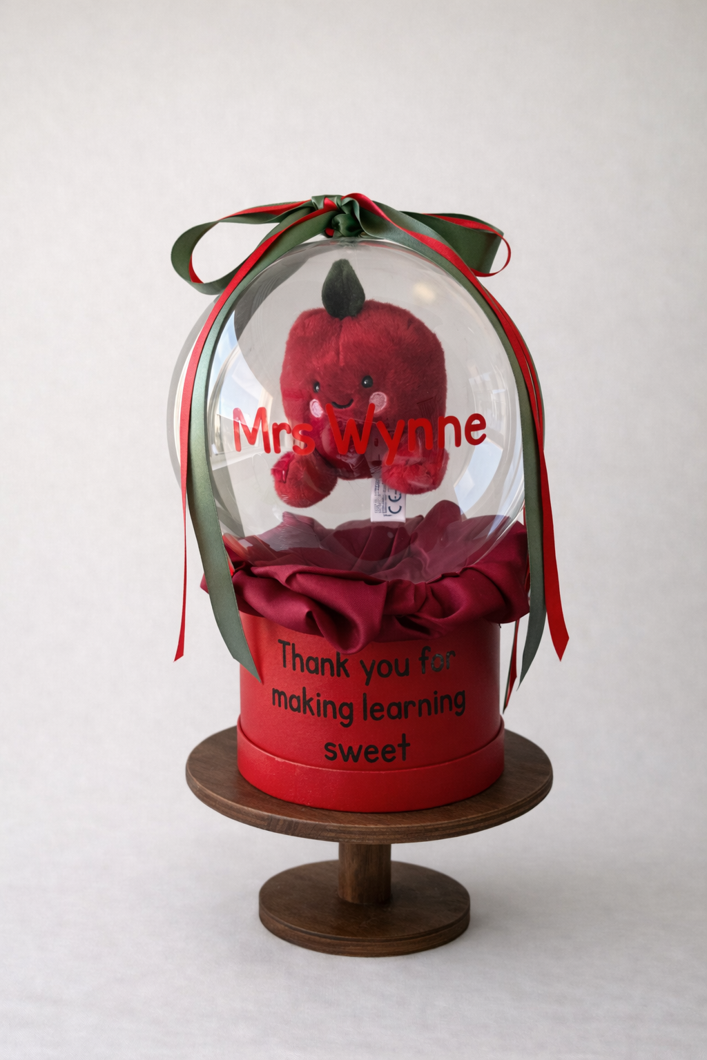 Personalised Teacher Appreciation Mini Bubble Balloon Gift – Plush Earth, Pencil or Apple